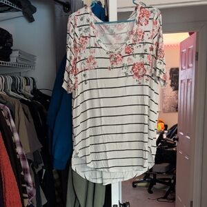 Floral Stripe Short Sleeve Top